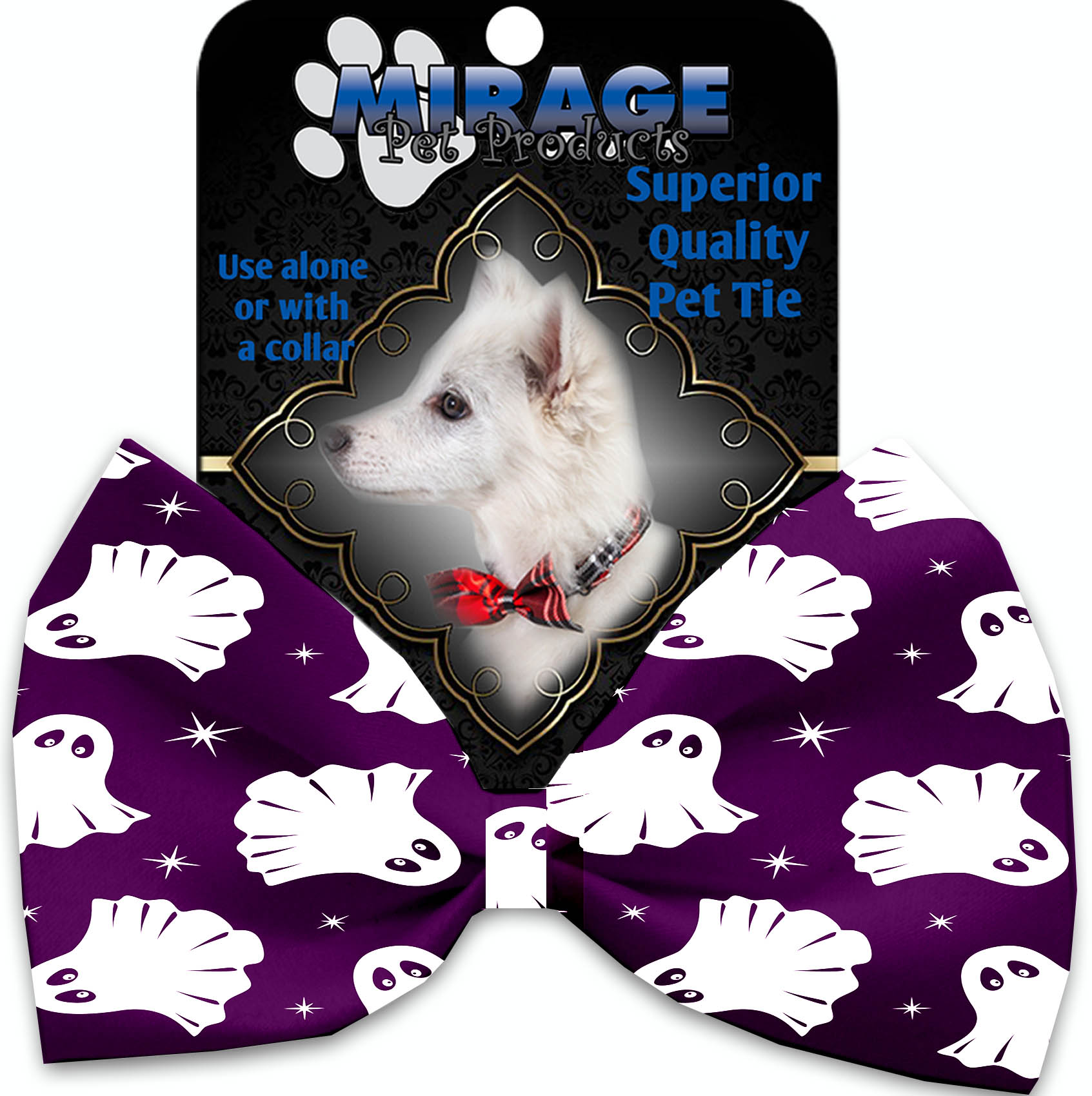 Ghosts on Purple Pet Bow Tie Collar Accessory with Velcro